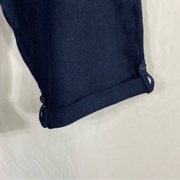 Style Me Navy Blue Linen Blend Rolled Cuff Capris - Picture 7 of 8